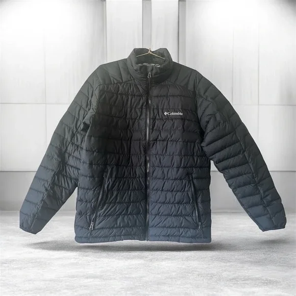 Columbia Omni-Heat Puffer Jacket Black Full Zip Lightweight Mock Neck Mens Sz M - Picture 1 of 11